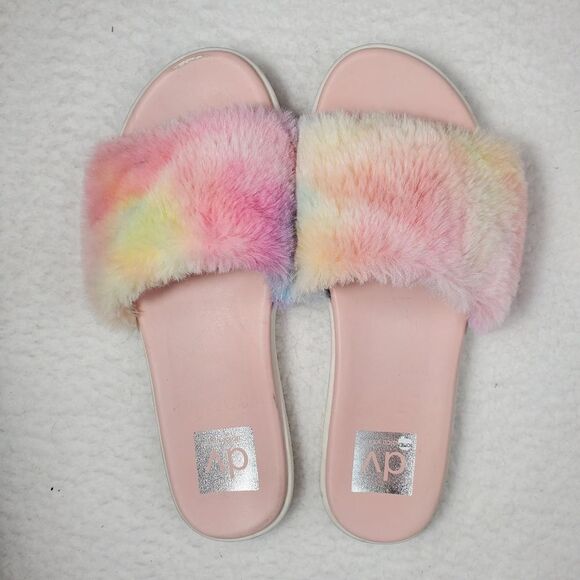 Dolce Vita “Jinah” Faux Fur Colorful Pastel Tie Dye Print Slides Size 9 - Picture 7 of 16